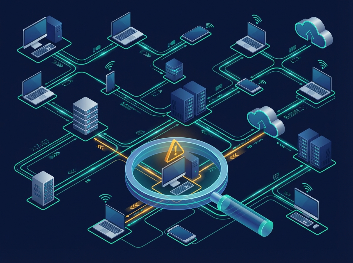 Network of connected endpoints with investigation magnifying glass